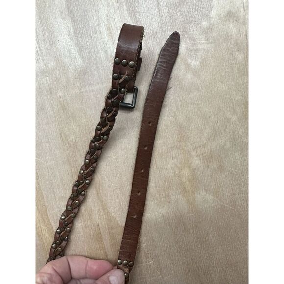 Vintage Leather Braided Belt With Metal Details M 32 - Picture 7 of 7